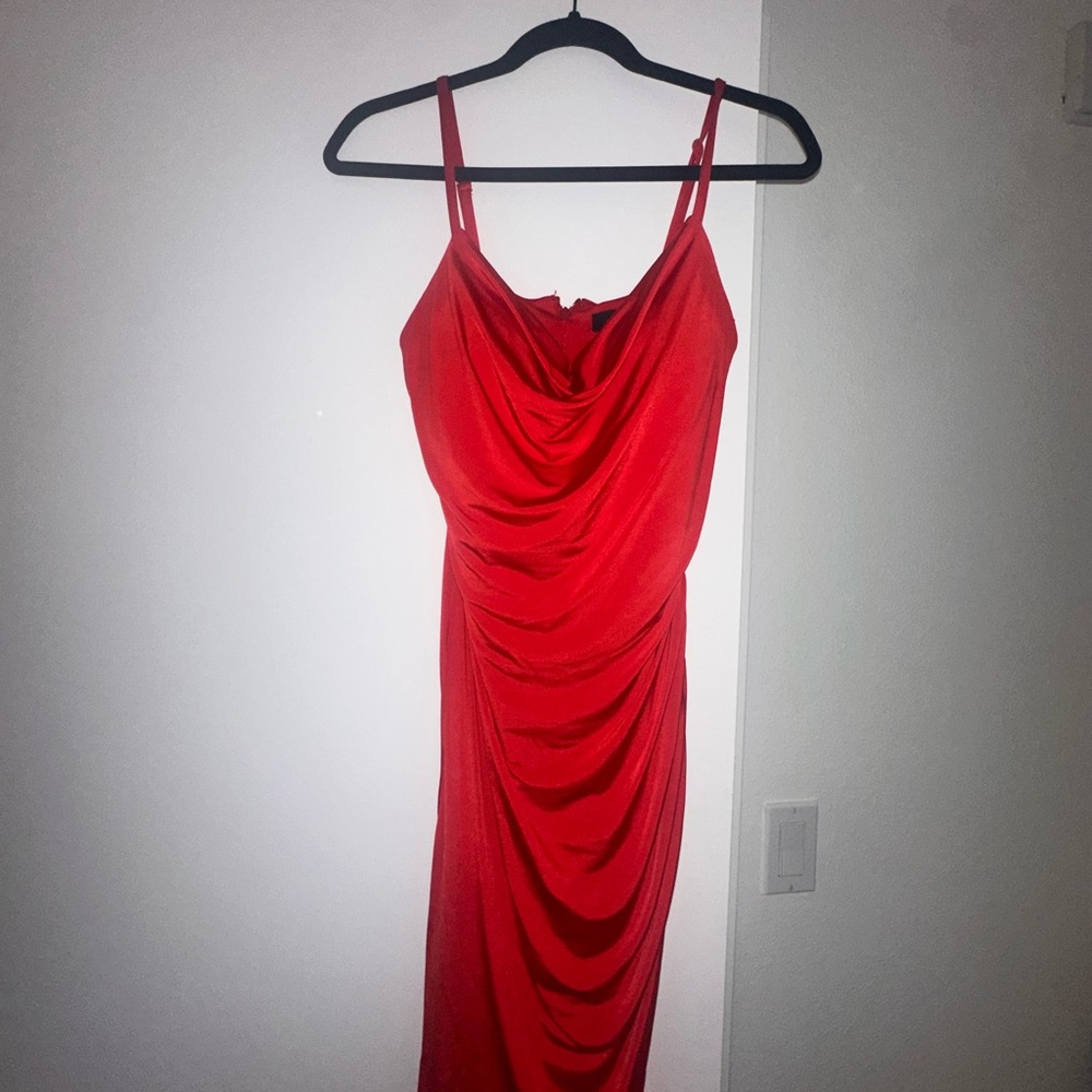 Guess cowl neck slip dress with side slit and built in bra